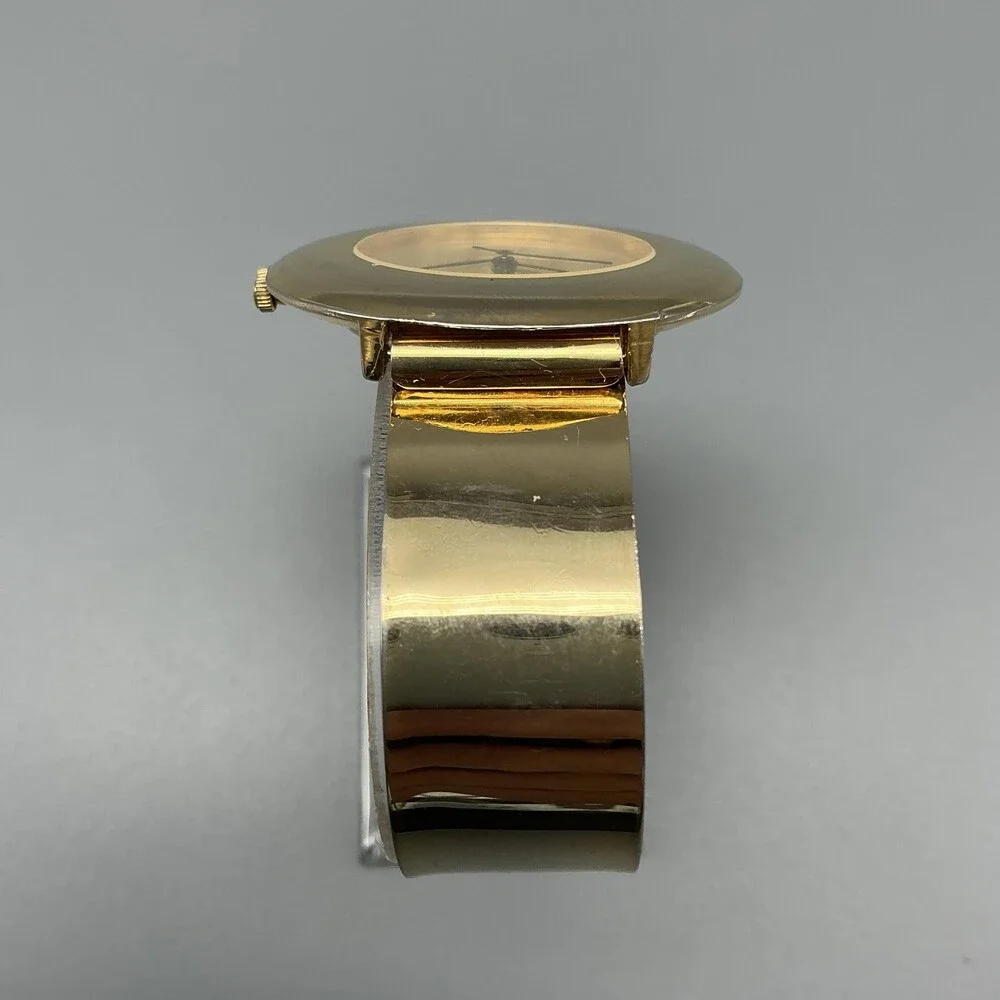 Vintage Bunel Womens Watch 39mm UFO Dial Gold Tone Bangle New Battery 6.5